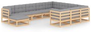 11 pcs conjunto lounge de jardim c/ almofadões pinho maciço