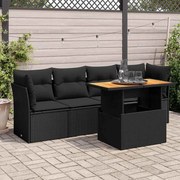 vidaXL 5 pcs conjunto sofás de jardim com almofadões vime PE preto