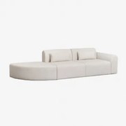 Sofá Modular De 2 Peças De Canto Direito Com Pufe Triangular Em Tosquia Borjan Chenille Branco - Sklum