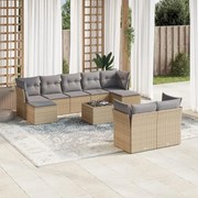 vidaXL 10 pcs conjunto de sofás p/ jardim com almofadões vime PE bege