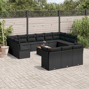 vidaXL 14 pcs conjunto de sofás p/ jardim c/ almofadões vime PE preto