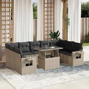 vidaXL 10 pcs conj. sofás jardim com almofadões vime PE cinzento-claro