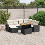 vidaXL 8 pcs conjunto sofás de jardim com almofadões vime PE preto
