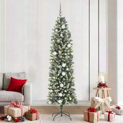 vidaXL Árvore Slim de Natal Artificial Verde e Branco 210 cm