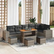 vidaXL Conjunto de Sofá para Jardim com 10 Peças , com Almofadas, Cinza em Rattan Sintético e Acácia