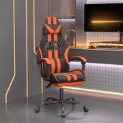 Cadeira gaming c/ apoio p/ pés couro artificial preto e laranja