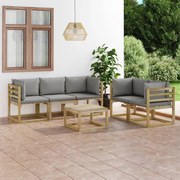 6 pcs conjunto lounge de jardim com almofadões cinzentos