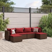 vidaXL 6 pcs conj. lounge jardim c/ almofadões 6 pcs vime PE castanho