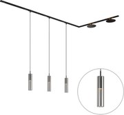 Modern railsysteem zwart met 3 hanglampen en 2 plafondlampen 1-fase - Iconic Lloyd Pulley