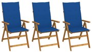 vidaXL Cadeiras de jardim dobráveis c/ almofadões 3 pcs acácia maciça