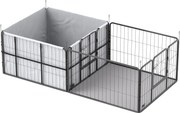 PawHut Caixa de Parto para Filhotes Recinto para Filhotes com 7 Painéis 2 Áreas Forro Lavável 203x102x60 cm Preto | Aosom Portugal