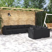 8 pcs conjunto lounge de jardim c/ almofadões vime PE preto