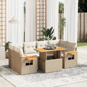 vidaXL 7 pcs conjunto de sofás p/ jardim com almofadões vime PE bege