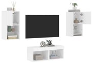 vidaXL 4 pcs móveis de parede para TV com luzes LED branco