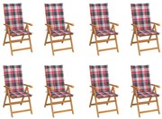 vidaXL Cadeiras de jardim reclináveis c/ almofadões 8 pcs teca maciça