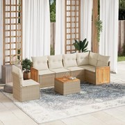 vidaXL 7 pcs conjunto de sofás p/ jardim com almofadões vime PE bege