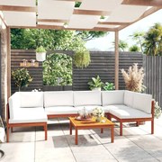 vidaXL Conjunto de lounge de jardim vidaXL com 7 peças e almofadas em madeira de acácia creme e corda