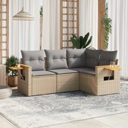 vidaXL 4 pcs conjunto de sofás para jardim c/ almofadões vime PE bege