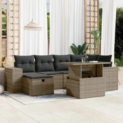 vidaXL 7 pcs conjunto sofás p/ jardim c/ almofadões vime PE cinzento