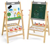 Cavalete infantil de madeira 3 em 1 com tábuas duplas e bandeja de armazenamento - amarelo