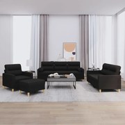 vidaXL 4 pcs conjunto de sofás com almofadas tecido preto
