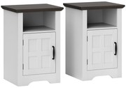 HOMCOM Conjunto de 2 Mesas Auxiliares para Sala Mesas de Cabeceira com Porta Estilo Celeiro e Prateleira Aberta 40x35x60 cm Branco | Aosom Portugal