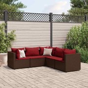 vidaXL 5 pcs conjunto lounge jardim c/ almofadões vime PE castanho