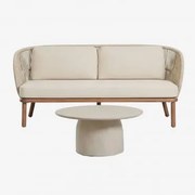 Conjunto De Sala Com Sofá De 2 Lugares Em Corda Trançada Capri E Mesa De Centro Redonda Ø75 Cm Em Cimento Layana Crema - Sklum
