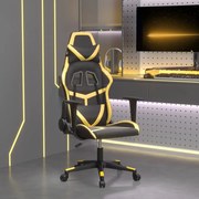 vidaXL Cadeira gaming massagens couro artificial preto e dourado