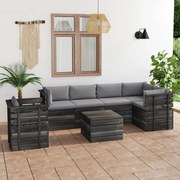 7 pcs conjunto lounge de paletes com almofadões pinho maciço