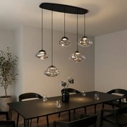 Candeeiro suspenso de design preto com vidro fumado 5-luzes - Gus