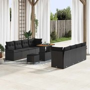 vidaXL Conjunto de Sofás de Jardim com 11 Peças e Almofadas de Rattan Preto e Acácia