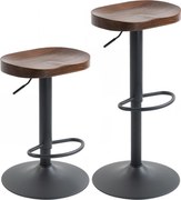 HOMCOM Conjunto de 2 banquetas reguláveis e giratórias com assento tipo sela em madeira de olmo em castanho escuro | Aosom Portugal