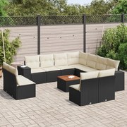 vidaXL 12 pcs conjunto de sofás de jardim c/ almofadões vime PE preto
