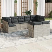 vidaXL 9 pcs conj. sofás jardim com almofadões vime PE cinzento-claro