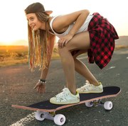 Skateboard Longboards para Crianças Prancha de Madeira de Bordo 79x20cm com 4 Rodas PU Fúcsia Preto