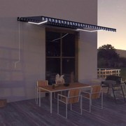 vidaXL Toldo com sensor de vento e LED 500x300 cm azul e branco