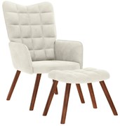 Cadeira de relaxamento com banco em veludo creme