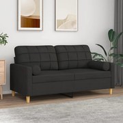 vidaXL Sofá 2 lugares + almofadas decorativas 140 cm tecido preto