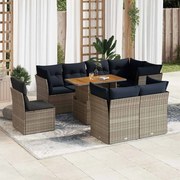 vidaXL 9 pcs conjunto sofás p/ jardim com almofadões vime PE cinzento
