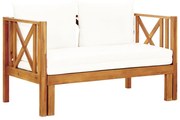 vidaXL Banco de jardim 2 lugares c/ almofadões 122 cm acácia maciça