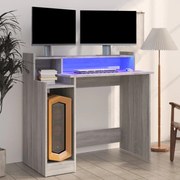 vidaXL Secretária com luzes LED 97x45x90 cm madeira processada sonoma
