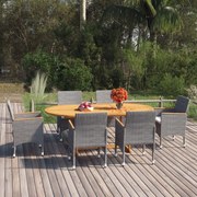 vidaXL 7 pcs conjunto de jantar para jardim vime PE cinzento