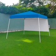 Tenda 300 x 300 cm Pop Up Dobrável com 1 Parede Lateral Com Saco, jardim, campismo, feiras, eventos com Estrutura Metálica Azul