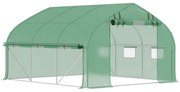 Outsunny Estufa Tipo Túnel 347x300x200 cm Estufa de Jardim com Porta Enrolável 6 Janelas Cobertura PE 140g/m²  Verde | Aosom Portugal