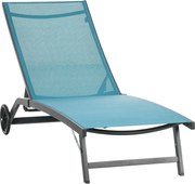 Outsunny Espreguiçadeira, encosto ajustável em 5 posições, tecido respirável, armação em alumínio, azul, 195 x 66 x 34 cm | Aosom Portugal