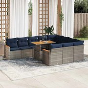 vidaXL 11 pcs conjunto sofás de jardim c/ almofadões vime PE cinzento