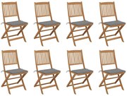 vidaXL Cadeiras de exterior dobráveis c/ almofadões 8pcs acácia maciça