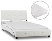 vidaXL Cama com colchão 90x200 cm couro artificial branco