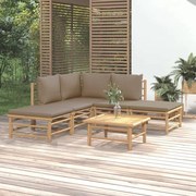 6 pcs conj. lounge jardim bambu almofadões cinzento-acastanhado